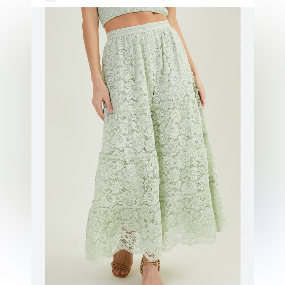 Altar'd State Venus Lace Midi Skirt in Light Green